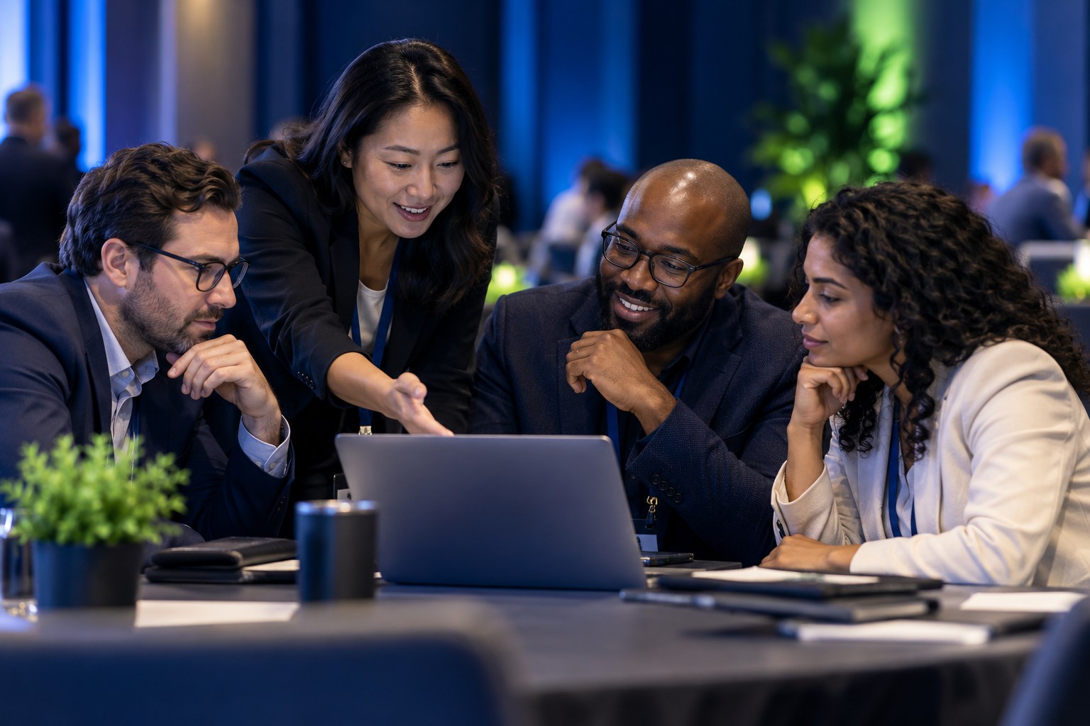 Illustration of technology professionals collaborating in a workshop